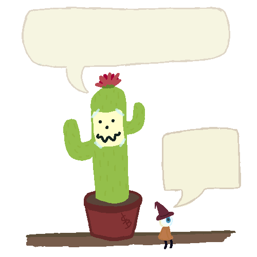 A drawing of a cactus. A peice of paper with a smiley face is taped onto the cactus.